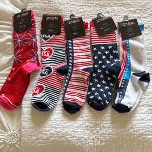 Sumona brand  Women's Red, White & Blue Patriotic Crew Socks - 5 Pairs ONE PRICE